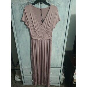Ouges Maxi V neck Sleeveless Dress Blush Large Boho Cozy Classic Beachy Nwt